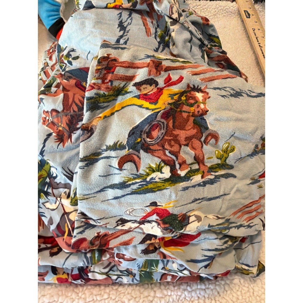 Nick & Nora Western Cowboy Flannel Sheet Set Blue Horseback Riding Kids Bedding